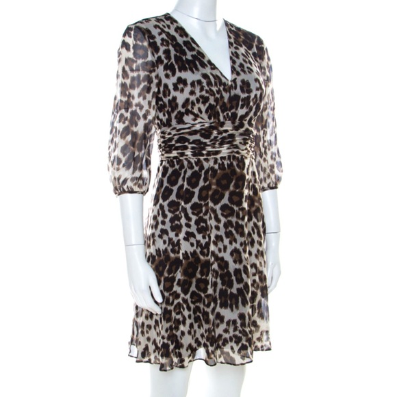 BNWT DIANE VON FURSTENBERG 100% SILK SNOW CHEETAH PRINT A-LINE ABOVE KNEE DRESS - Picture 2 of 16